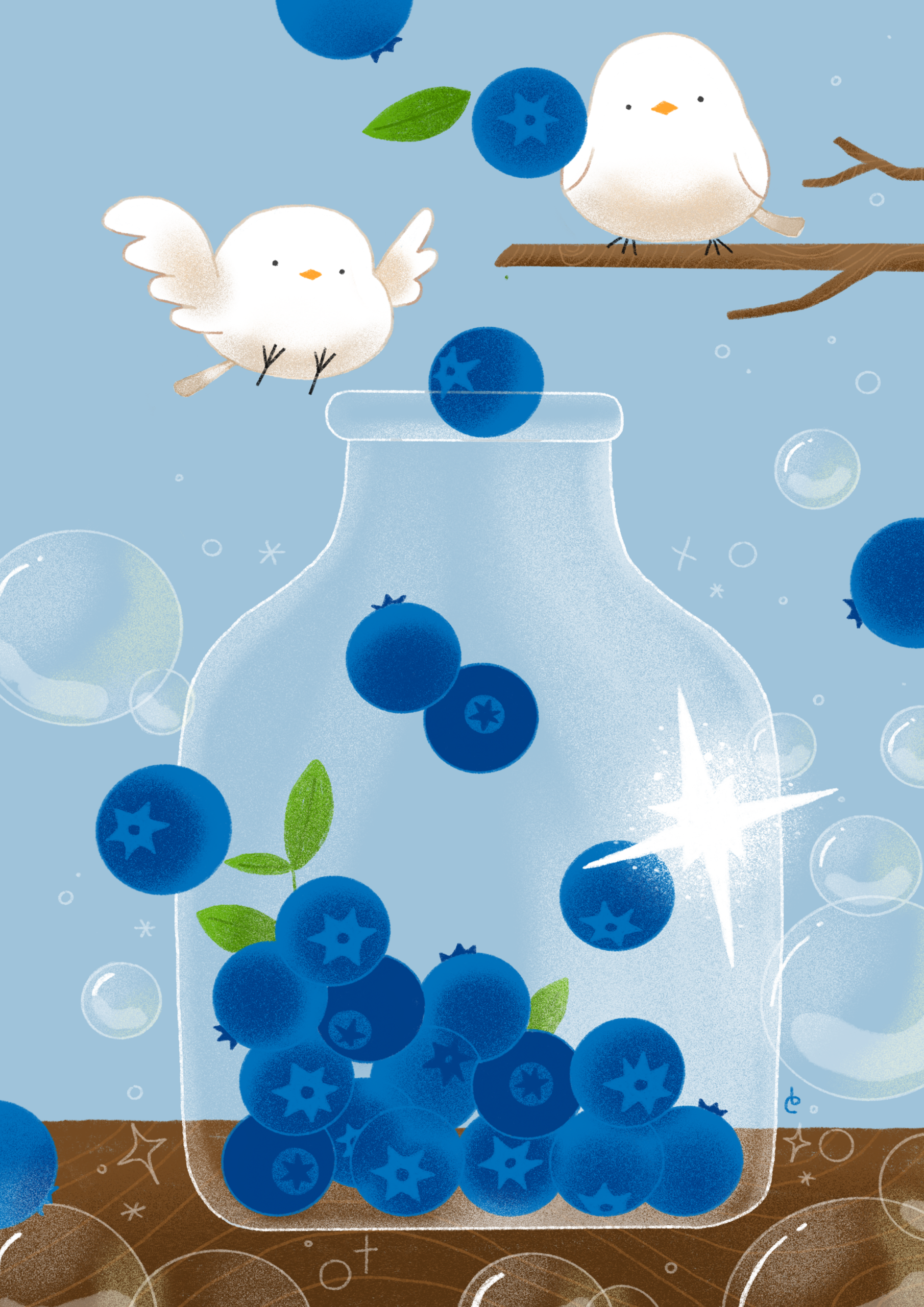 The Korean crow-tit and blueberries